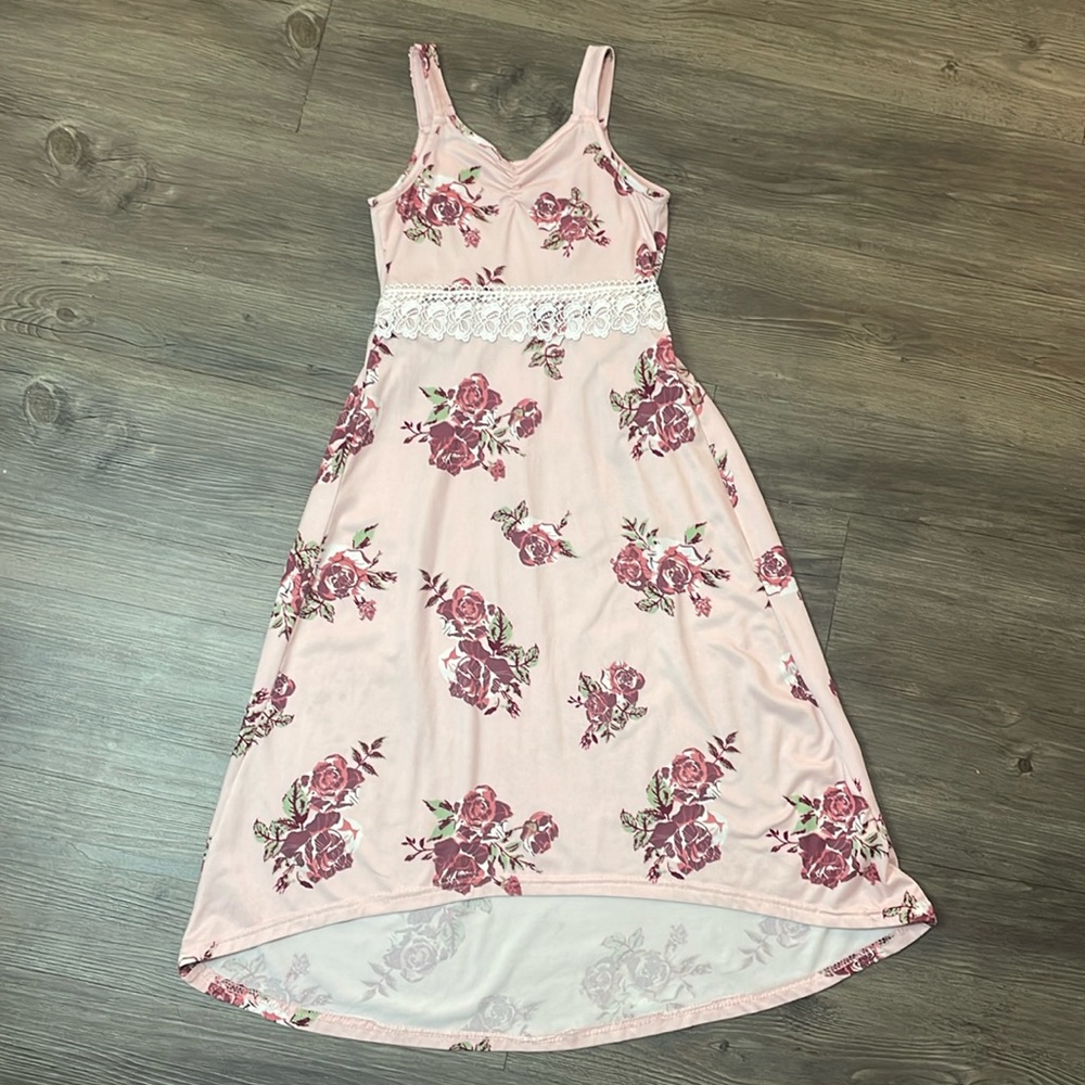 Girls Pink Flower Dress - L (6x)